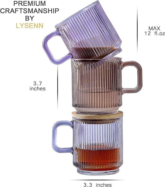 Lysenn Purple Glass Mug with Lid, Premium Glass Coffee Mug, 12 oz Tea Cup | - Image 7