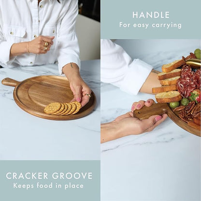Charcuterie Board Set - Round Acacia Cheese Board for Serving with Accessories - House Warming Gifts for New Home, Bridal Shower & Wedding Gift, Birthday Gifts for Women