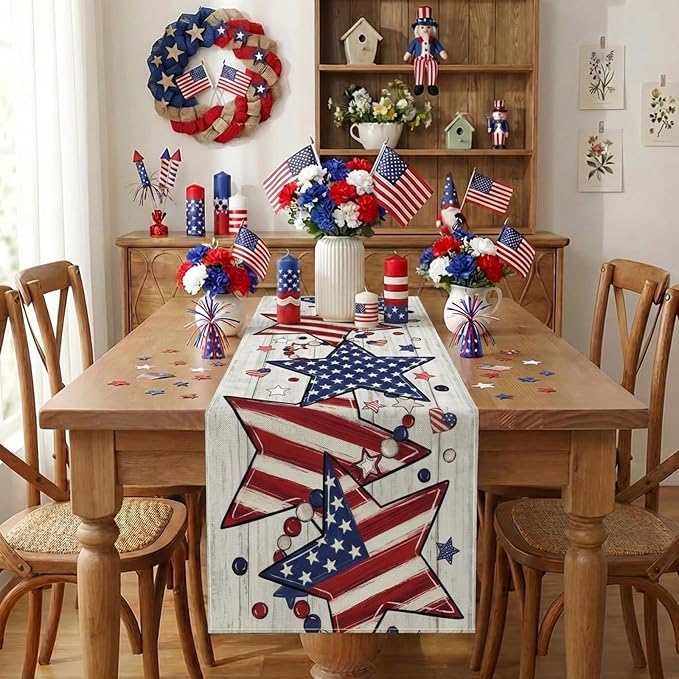 Patriotic Table Runner Decor, 4th of July Independence Day Retro American Flag - Image 6