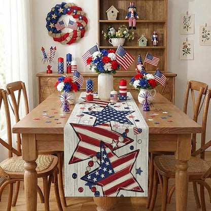 Patriotic Table Runner Decor, 4th of July Independence Day Retro American Flag - Image 6