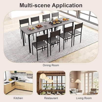 COSTWAY Dining Table Set for 4, Rectangular Kitchen Table and Chairs Set with Backrest, Metal Frame, Space-Saving Dinette Set, Breakfast Nook Table Set for Small Space, Apartment, Dorm (Grey)
