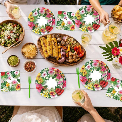 100 Pcs Tropical Luau Party Supplies Set, Serves 25 – Disposable Hibiscus - Image 5