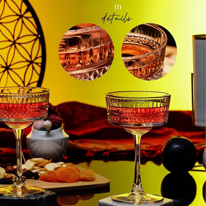 Vintage Coupe Glasses Set of 4, Wine Glasses, Long Stem Glassware - Image 5