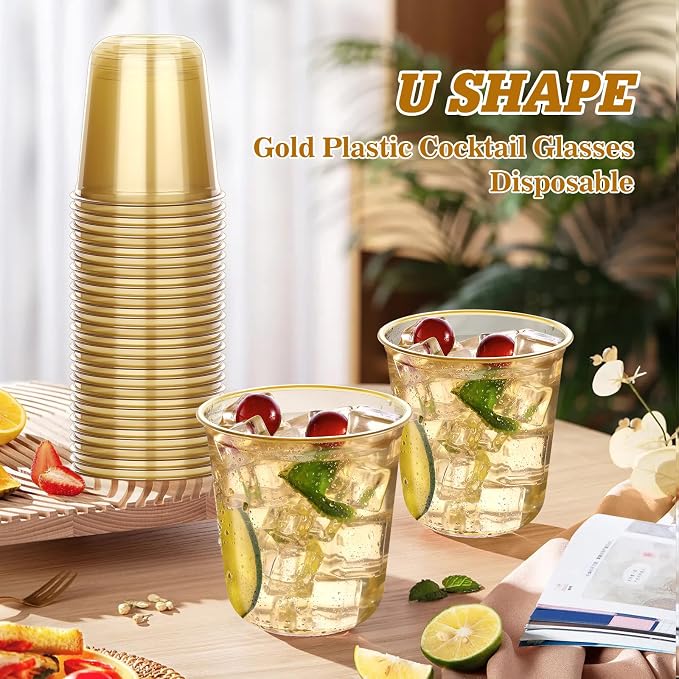 KesaPlan 50Pcs 12oz Gold Plastic Party Cups, Disposable Wine Cocktail Cups | - Image 2