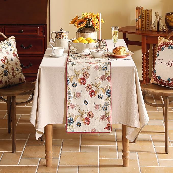 patdrea Designer Farmhouse Linen Thick Table Runner, Rustic Cottage Beige - Image 6
