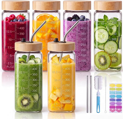 16 oz Square Glass Juice Bottles by HomArtist