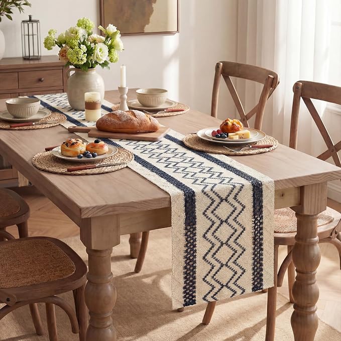 Artoid Mode Dark Blue Stripe Diamond Woven Table Runner 12x72 Inch | Holiday - Image 5