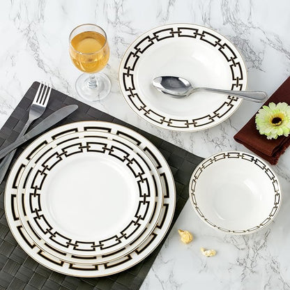 Joseph Sedgh Collection “Abbey” 20-Piece Bone China Dinnerware Set, Service for 4, Black and Gold Chain