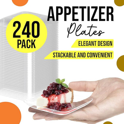 Exquisite Tiny Mini Dessert Plates - 240 Pack 2.4 In. x 2.4 In. Clear Disposable Appetizer Plates - Small Plastic BPA Free for Weddings