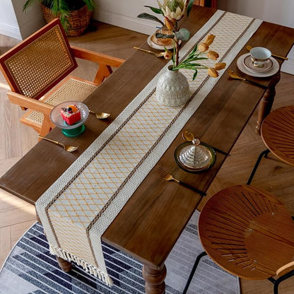 EMMTEEY Macrame Table Runner Boho Style 108 Inches Long, Hexagonal Yellow | - Image 7