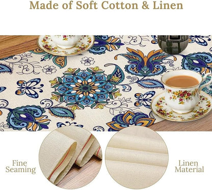 Oriental Paisley Table Runner, Luxury Vintage Blue Teal Floral Butterflies - Image 6