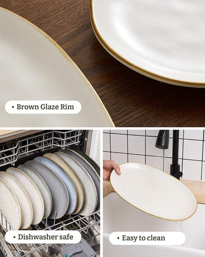 famiware Serving Platter, Oval 15.59/14.3/12.9inch Serving Dishes for Entertaining, Serving Bowls, Dishwasher Safe, Stoneware Serving Trays for Party, Food, Turkey, Cheese, Reactive Glaze, Matte White