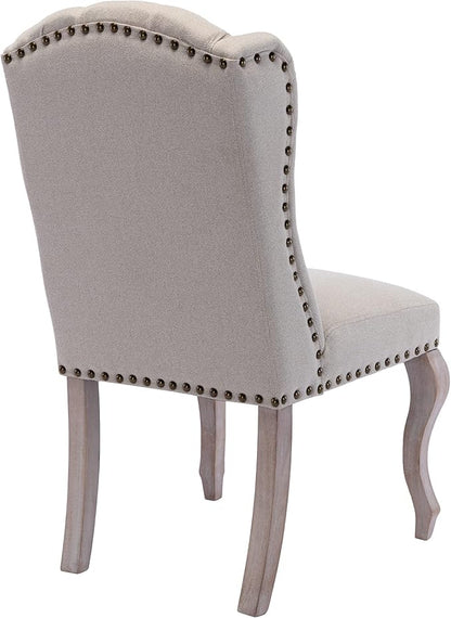 Dining Chairs Set of 4 Farmhouse Linen Fabric Upholstered Accent Chairs Tufted Wingback Host Side Chair for Kitchen/Dining Room/Living Room/Bedroom, Cream