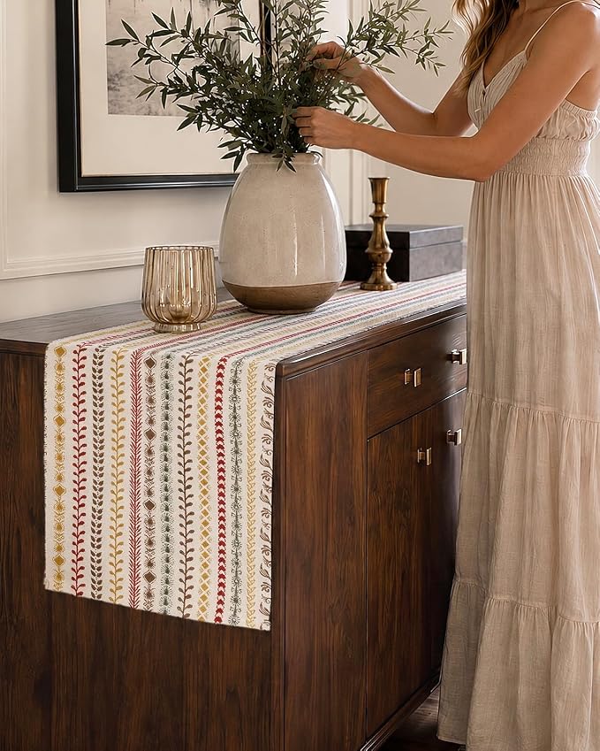 13"x 72" Jacquard Woven Chenille Table Runner, Colorful Stripe | Exquisite - Image 6