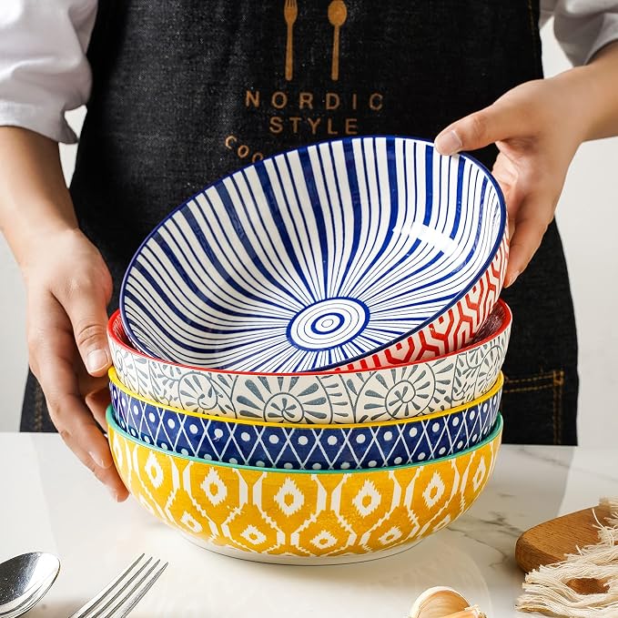Selamica Ceramic 30 Ounce Large Pasta Bowls Set of 4, 8 inch Salad Bowl Wide - Image 7