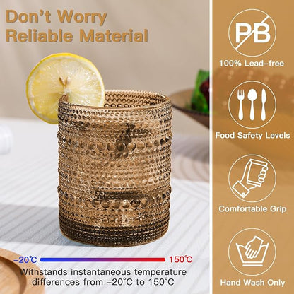 JOVGANK Brown Vintage Hobnail Drinking Glasses Set of 6, Embossed Water Tumbler - Image 3