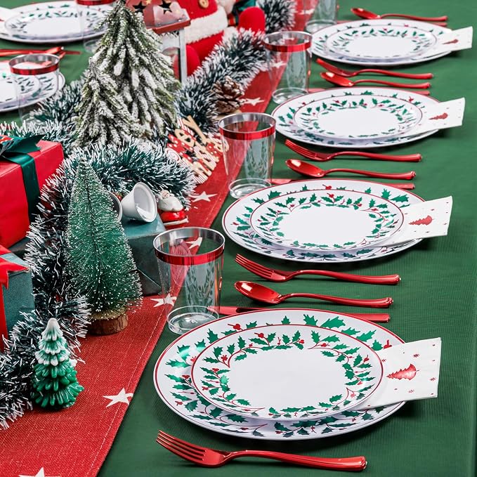175Pcs Disposable Christmas Plates & Napkins - Image 6