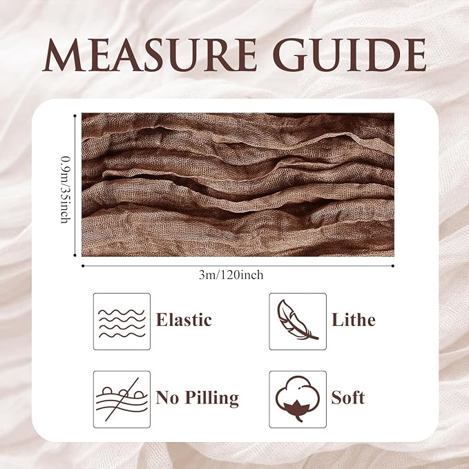 Cheesecloth Table Runner 10FT 12Pcs Brown Boho Gauze Rustic Sheer Runners | - Image 2