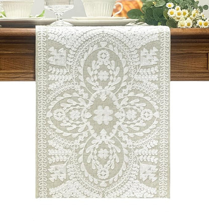 KEVA Boho Table Runner 110inches Long, Farmhouse Rustic Vintage White by KEVA