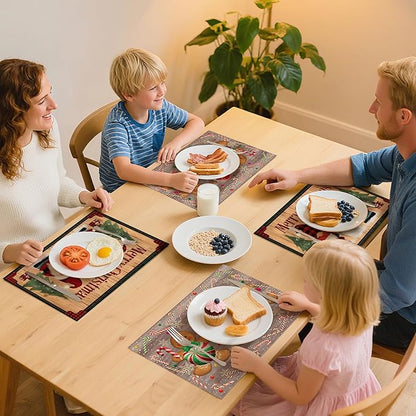 Xmas Placemats Set of 4 Washable Table Place Mats For Dining Kitchen Party Decor