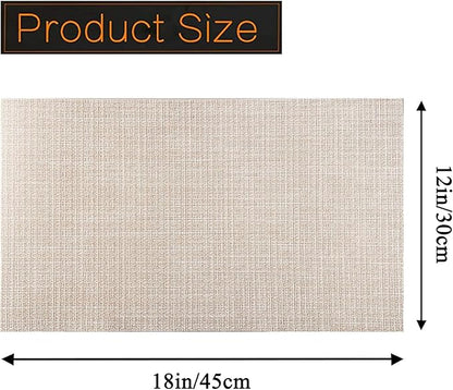 PIGCHCY Beige Placemats Set of 6 Vinyl PVC Durable Place Mats for Dining Table,Heat Resistant Non-Slip Woven Tabel Mats (18x12 inches, Beige)