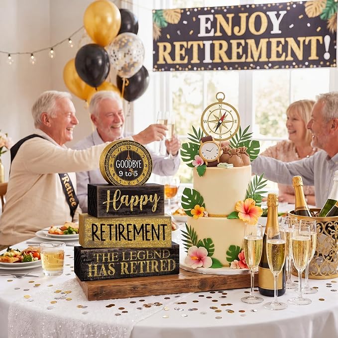 Moucuny 4 Pcs Retirement Party Decorations Happy Retirement Table Decor Black - Image 6