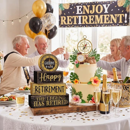 Moucuny 4 Pcs Retirement Party Decorations Happy Retirement Table Decor Black - Image 6