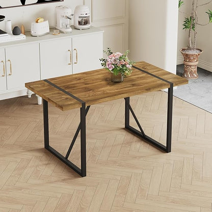 Dinner Table for 4-6,55'' Kitchen Table,Kitchen & Dining Room Tables, MDF Wood Dining Table with Metal Legs for Living Room & Dining Room