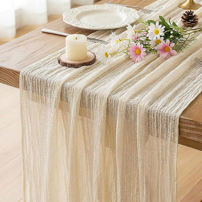 Beige Cheesecloth Table Runner Gauze Rustic Boho Home Decoration | 30x120 Inches by FEXIA