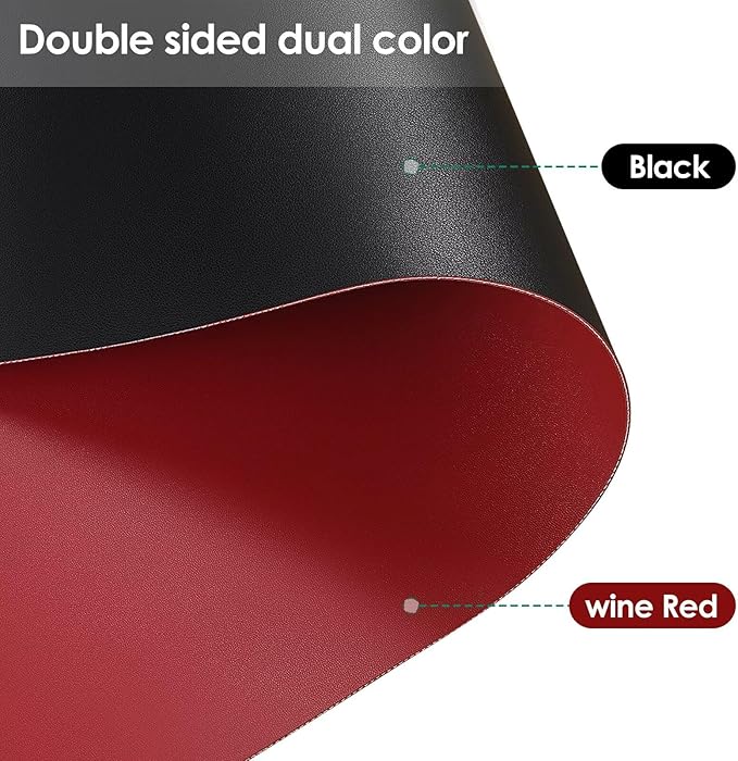 Leather Table Pad,1.8mm Thick,40x78 Inch,Dining Table Pad,Table Pads for Dining Room Table Rectangular,Table Protector for Dining Room Table,Dining Table Cover(Black+Wine Red,40x78)