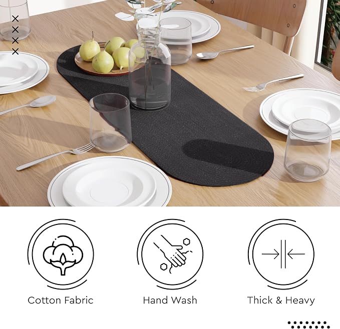 Encasa XO Table Runner, Handmade Ribbed Cotton 12"x36" | Black, Heat & Scratch - Image 4