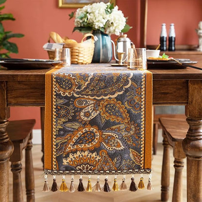 13×72 Inch Table Runner, Retro-Luxury Tassels Series for Kitchen Dining Table Holiday Decoration (Royal Nuts)