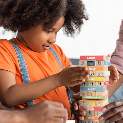Bluey Tumbling Tower Game, 54 Illustrated Wooden Blocks, Ages 3+ - Image 8