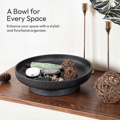 Granite Inspired Matte Black Fruit Bowl | Wide, Shallow Textured Pedestal Bowl - Image 6