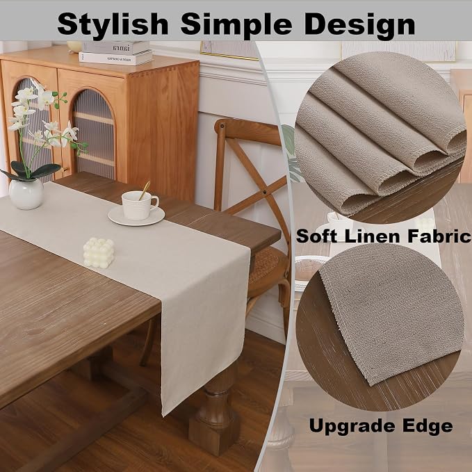 Gernaice Solid Color Table Runner, Rustic Cotton Linen Farmhouse Table Runners - Image 3