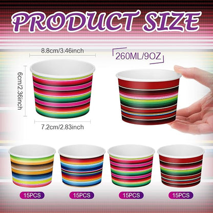 CHENGU 60 Pcs Mexican Stripes Snack Cups 9 oz Disposable Mexican Stripes Ice - Image 2