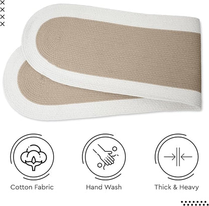 Encasa XO Dining Table Runner, Handmade Ribbed Cotton 12"x54" Beige & Off White - Image 5