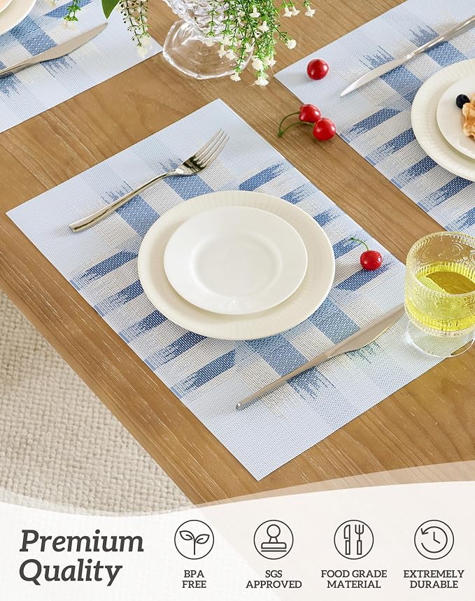 Leetaltree Geometric Print Blue Placemats Set of 12 - Image 2