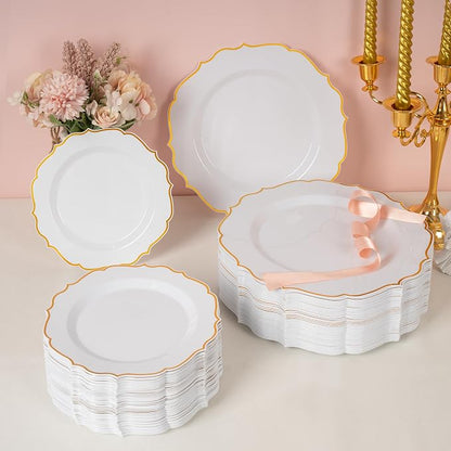 100 Pcs White & Gold Dessert Plastic Plates 7.5" Cake Disposable Plates | White - Image 6