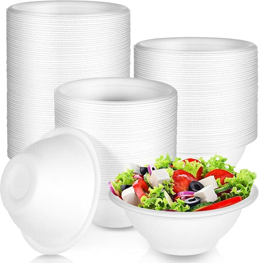 300 Pack Disposable Paper Bowls, White, 8 oz, Modern Style, Minimalist, Round, 4.5 Inch Width x 1.77 Inch Height, 220 ml Capacity, Lightweight, Ideal for Picnics, Camping, Parties, and Pets