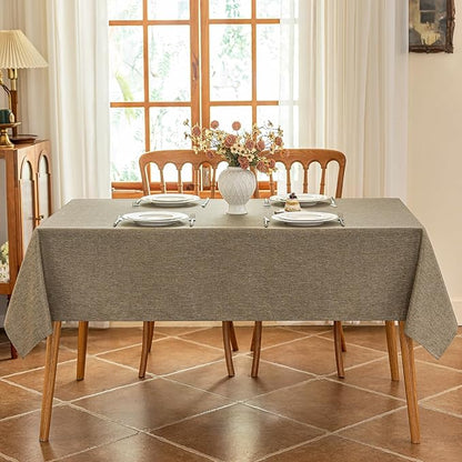 Faux Linen Fabric Rectangle Table Cloth Textured Water Resistant & Washable Rectangular Tablecloth Anti-Scratch for Dining Kitchen Party54 x 72 Inch Mocha