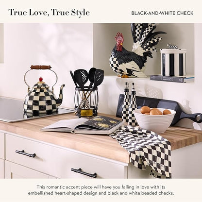 MACKENZIE-CHILDS Beaded Placemat, Indoor Table Mat, Black-and-White Check Heart Shaped