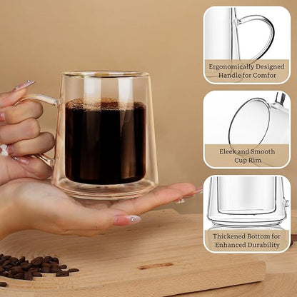 Joeyan 10.8oz Double Wall Glass Coffee Mugs Set of 2, Insulated Clear Glass - Image 4