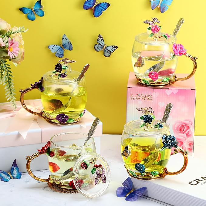 Nuanchu 4 Sets Flower Glass Tea Cups - Image 5