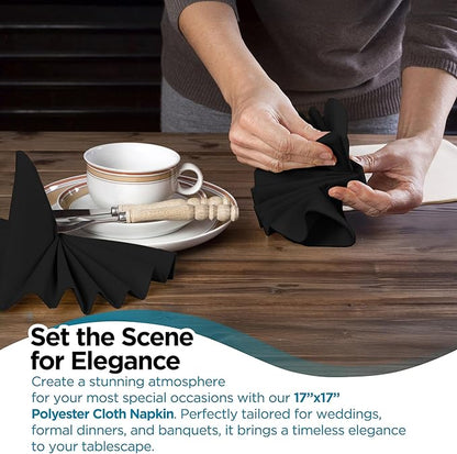 Polyester Cloth Napkins - Washable Soft Table Linens - Durable & Elegant for Dining, Restaurants, Weddings, Events, Rentals, Banquets, & Parties - Premium Quality Set of 250, Black, 17"x17"