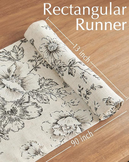 jinchan Black Floral Linen Table Runner 13 x 90 Inch Farmhouse | Long floral - Image 5