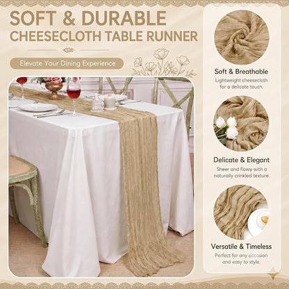 2 Pack Beige Cheesecloth Table Runner 17x108 Inch Boho Rustic Semi Sheer Gauze - Image 4