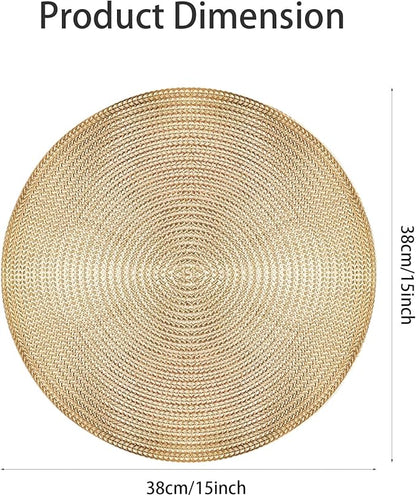 Set of 4 PVC Gold Textured Round Placemats Dinning Kitchen Table Mats Decorations Setting for Christmas Wedding Thanksgiving Party Event Holiday Autumn Harvest 15 Inch