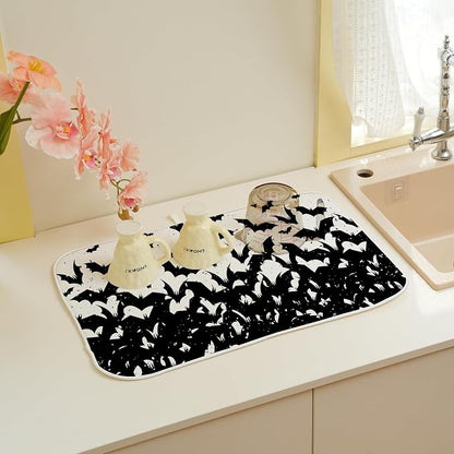 Halloween Bats Dish Drying Mat for Kitchen Counter 18x24 Inch Polka Dots Dish - Image 4