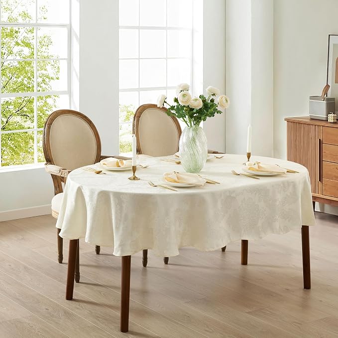 Newbridge Barcelona Luxury Damask Fabric Tablecloth, 60” Wide x 102” Oval - Image 5